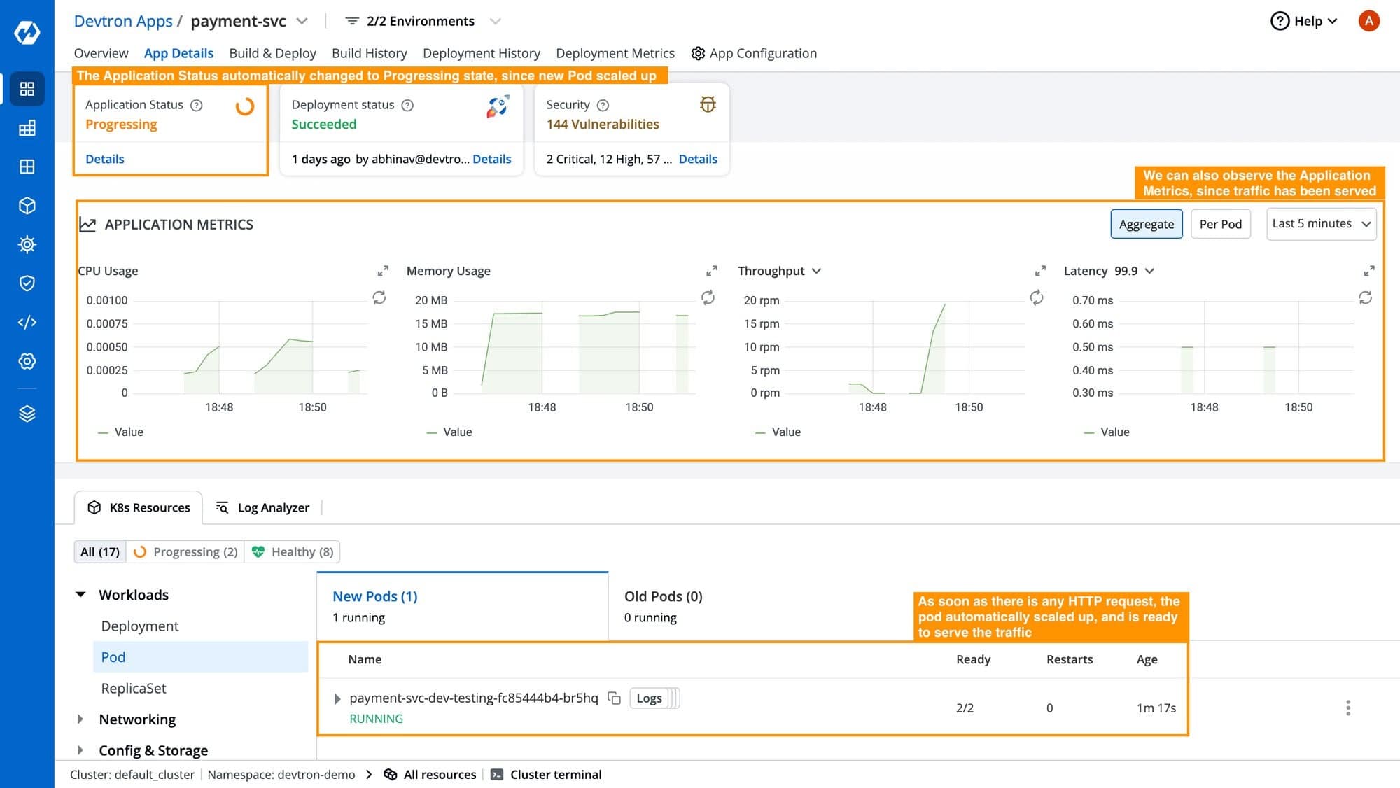 Screenshot showing Devtron Apps dashboard