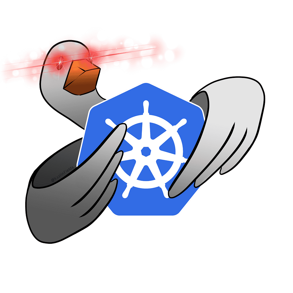 Duck's eyes spark holding Kubernetes