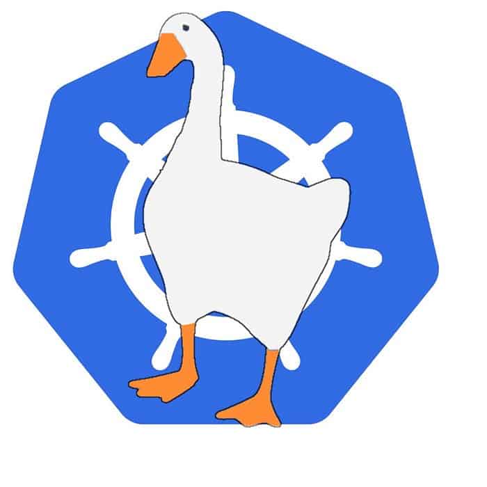 Duck image in front of Kubernetes logo