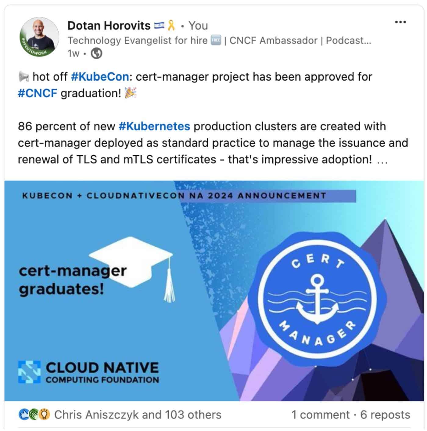 Screenshot showing LinkedIn post from Dotan