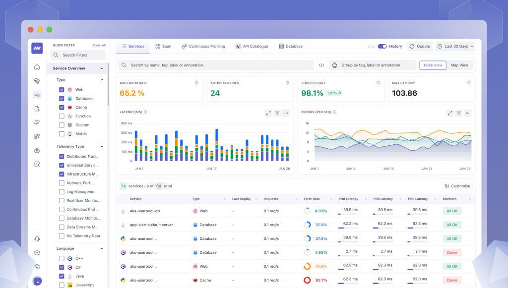 Screenshot showing Middleware dashboard