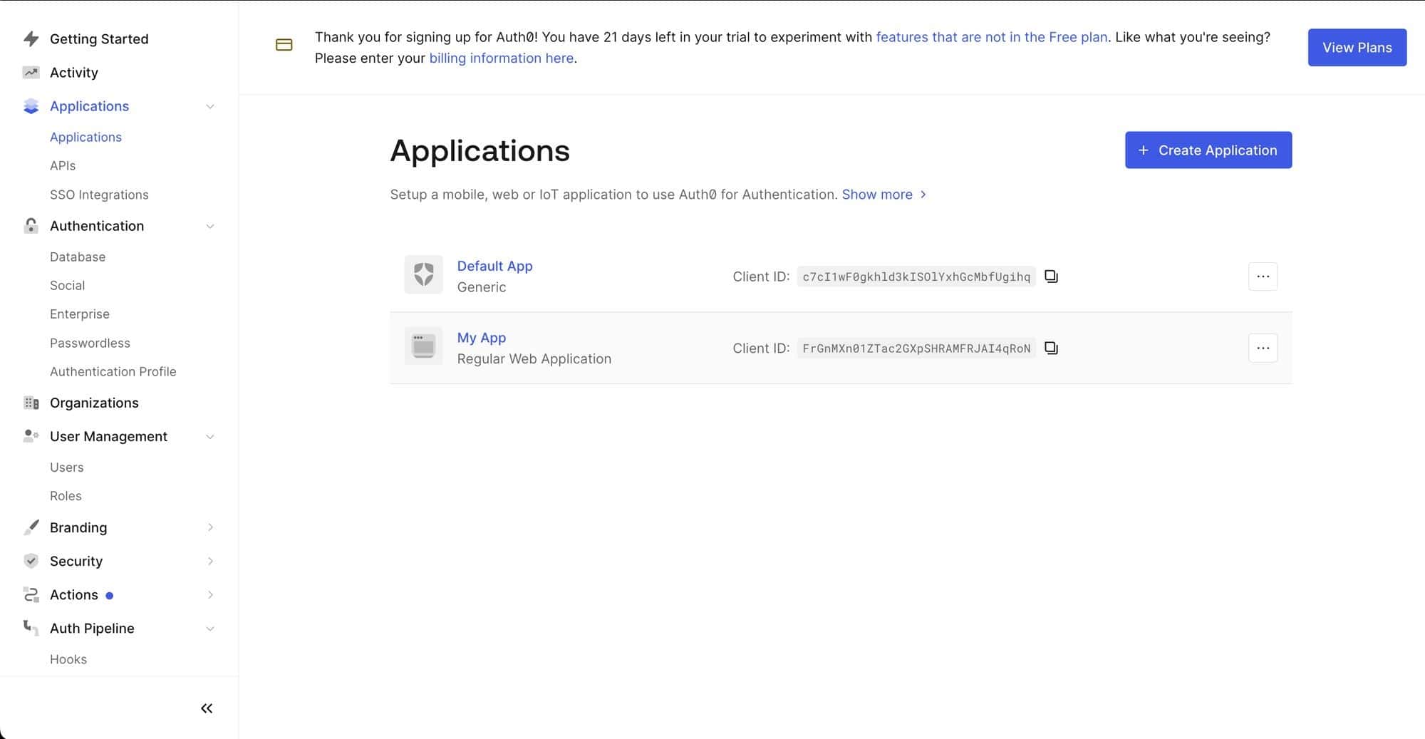 Create application in Okta