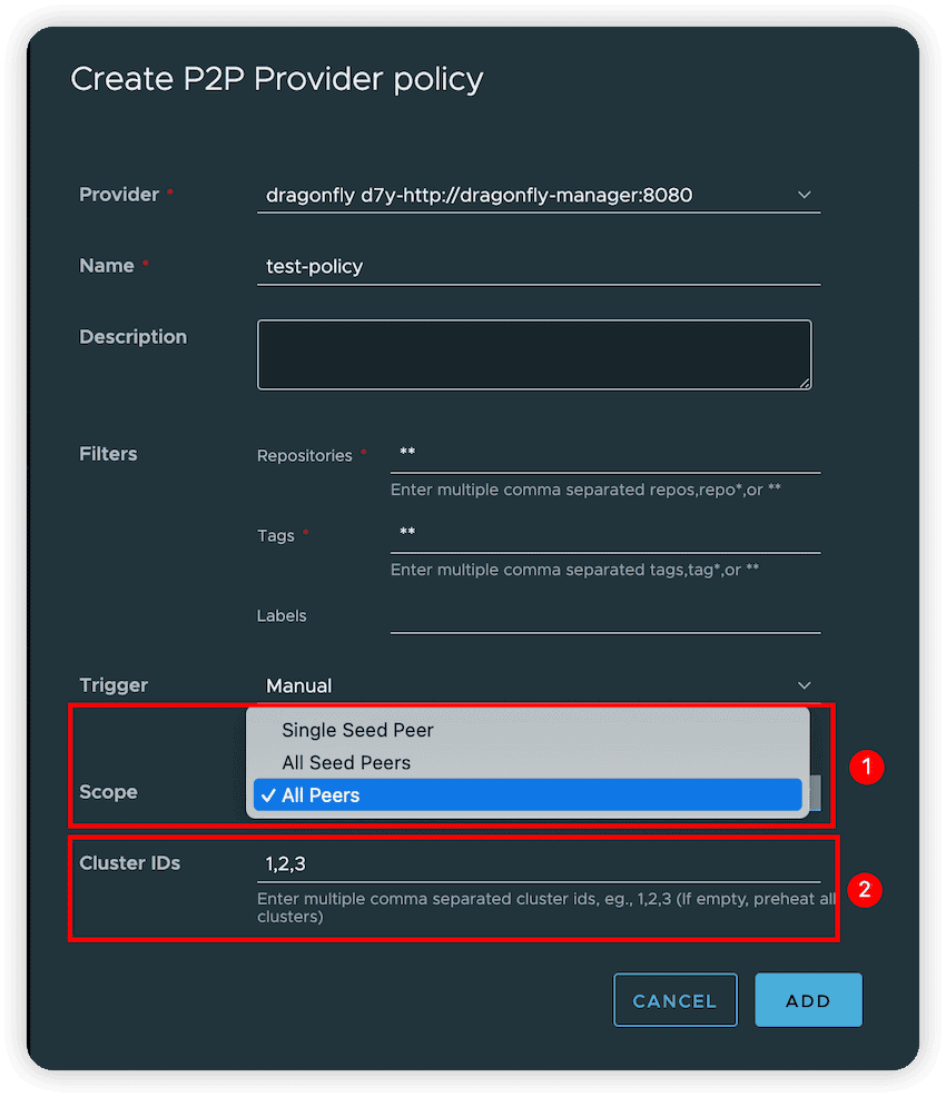 create P2P Provider policy