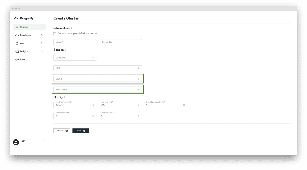 Creating a cluster on the Dragonfly dashboard