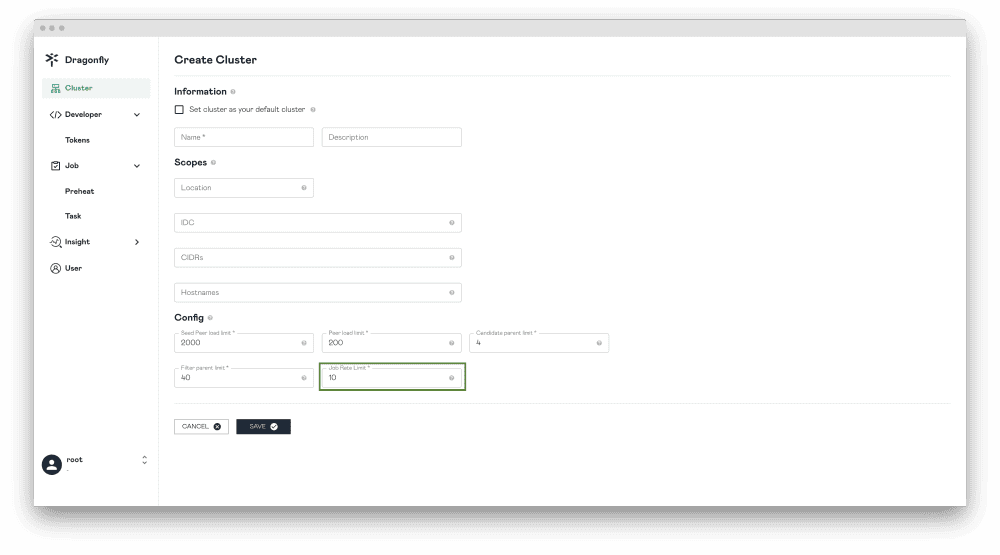 creating a cluster on the dragonfly dashboard