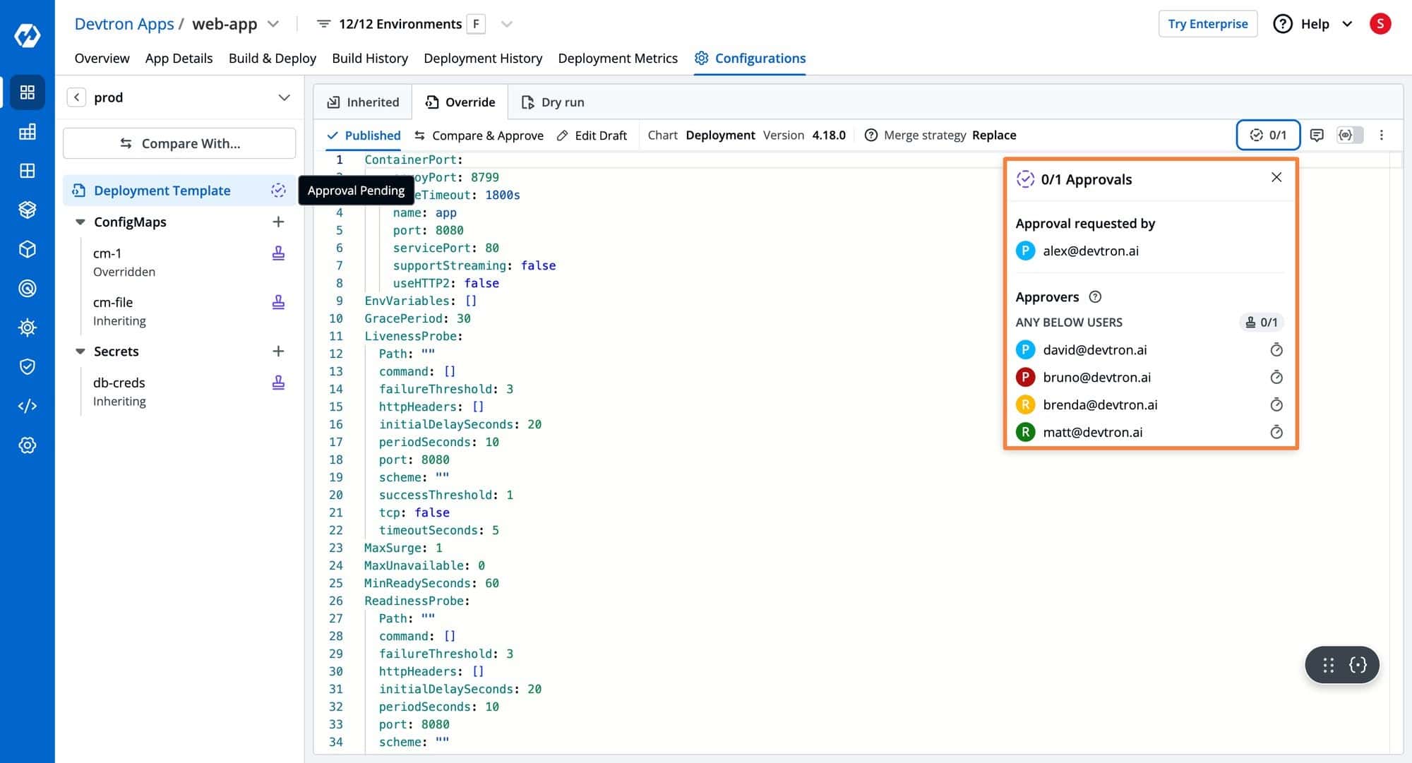 Screenshot showing Devtron Lock Configuration