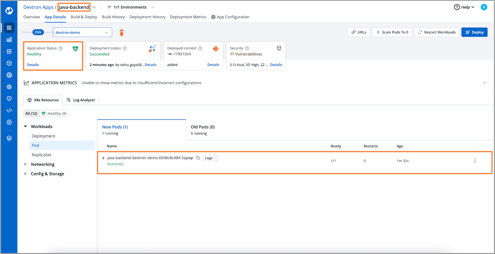 application in running state